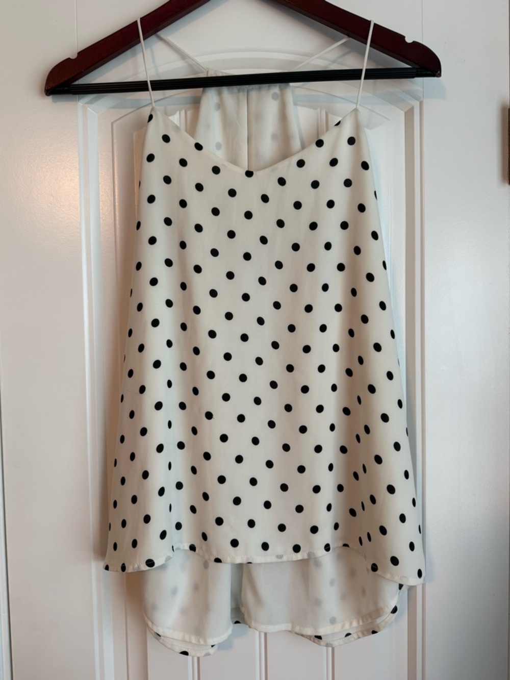 Express Barcelona Tank Top Ivory w Black Polka Dot Spaghetti Strap -Size S